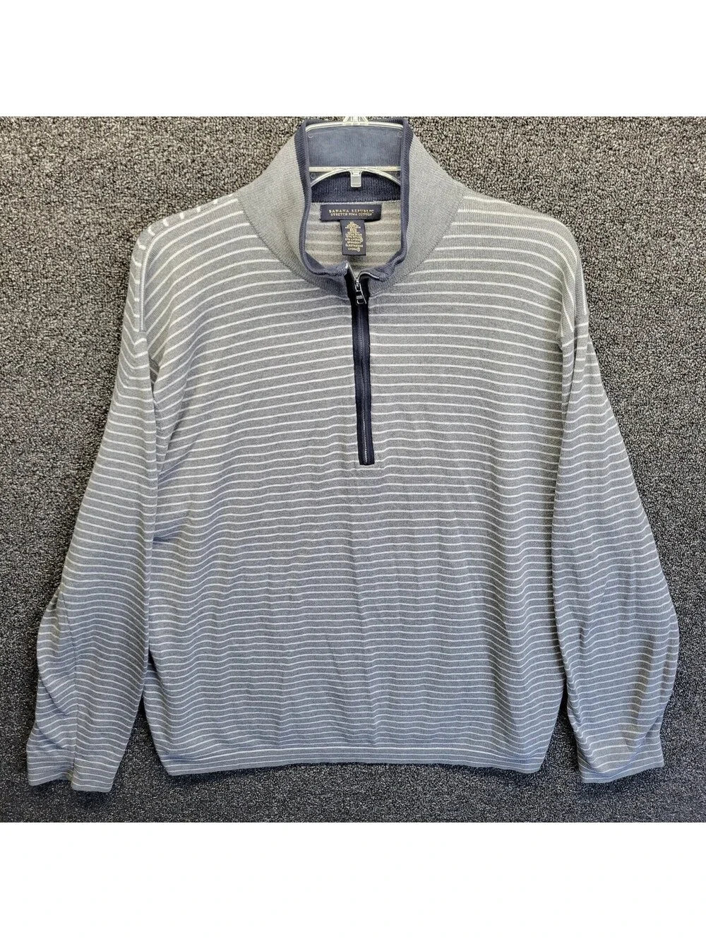 Banana Republic Sweater Men's Sz XL Gray Stretch Pima Stripe Long Sleeve 1/4 Zip